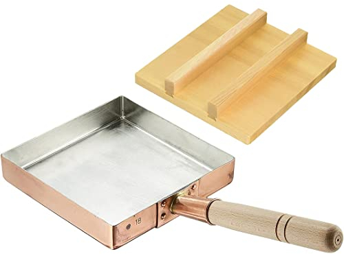 TIKUSAN Tamagoyaki/Omelette giapponese in rame con coperchio in legno, 18 x 18 cm