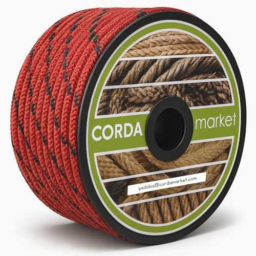 CORDAMARKET 10 mm Corde drisse, Adulte, Unisexe, Rouge, 25 m