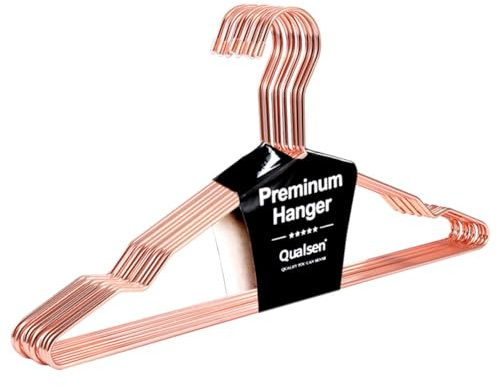 Qualsen Kleiderbügel Metall mit Rutschfester Nut, Roségold 10 Stück, 42 cm | Kleiderbügel Strapazierfähig, für Bluse, Kleid, Hemd, Jacke, Hose, Anzug, T-Shirt