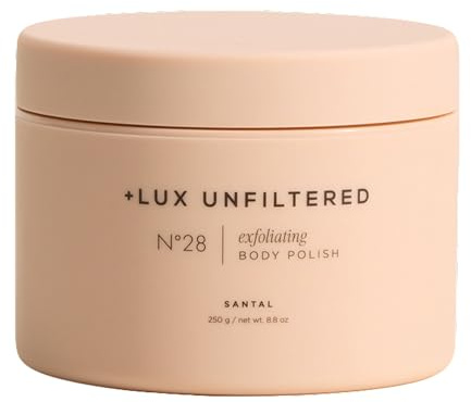 + Lux Unfiltered N°28 Exfoliating Body Polish in Santal - Exfoliating Body Scrub with Shea Butter, Passion Fruit Oil, & Vitamin E - Hydrating & Moisturizing Sugar Scrub - Vegan & Cruelty Free