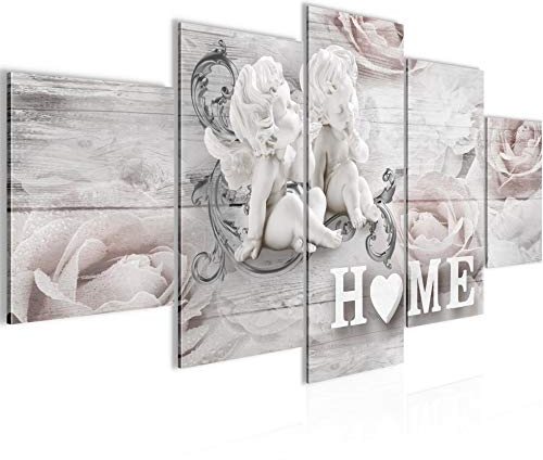 Runa Art Wandbilder Home Holz 5 Teilig Bild auf Vlies Leinwand Deko Wohnzimmer Engel Grau Rosa 026152b