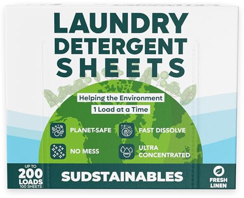 Sudstainables Fresh Linen - Fogli per detersivo per bucato, 200 lavaggi, solubile per lavatrici, alternativa compatta al detersivo liquido e in polvere, sapone adatto ai viaggi