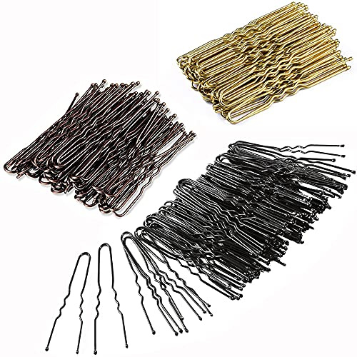 200Pcs Epingles à Cheveux en Forme de U, Basicon Épingles à cheveux chignon invisibles Maintien Sécurisé Pinces à Cheveux pour les Filles et les Femmes, Marron or noir