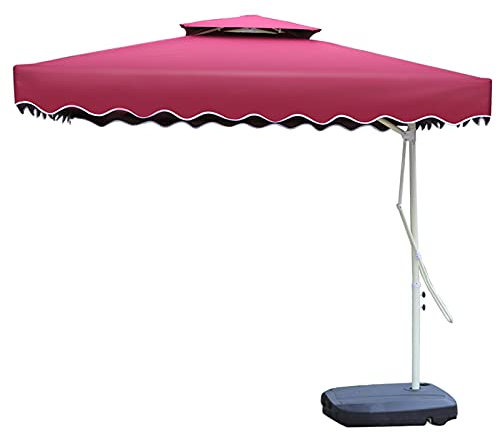 Sombrilla Patio para Exteriores, Parasol Excéntrico Banana Exterior con Altura Regulable, Sombrilla con Manivela, Parasol Resistente al Viento con Base para de Terraza de Jardín, Piscina,Rojo,2.2m
