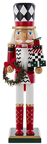 Kurt S. Adler 15-Inch Red, White and Black Nutcracker with Gift Box and Wreath