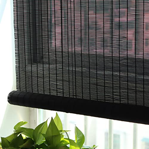 Bambus Rollos Für Innen,75 % Verdunkelungsrollos Thermorollo Breite 40~120Cm Schwarze Seitenzugrollo Blickdicht Wärmeisoliert Bambus Rollo Jalousine Mit Heber, Anthrazit,WxH:100x250cm/39x98 in