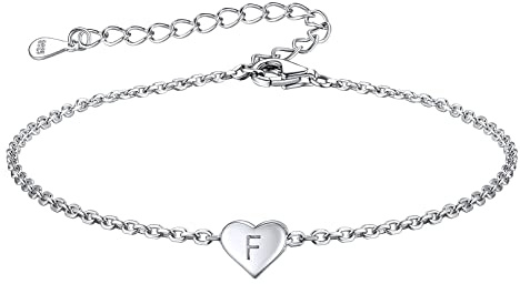 FOCALOOK S925 Silber Armband Damen Mädchen Charm-Armband Personalisierbares Herz-Schmuckanhänger mit A bis Z Buchstaben 16cm Armkette Zartes Armband Modeschmuck für Geburtstag/Valentinstag/Muttertag