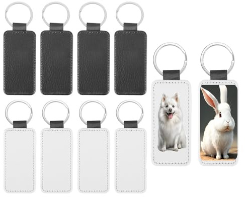 10Pcs Leder Schlüsselanhänger Set für Sublimationsdruck, Schlüsselband Anhänger mit Schlüsselring,Leerer Autoschlüsselanhänger, Wärmeübertragung Schlüsselanhänger für Basteln,Persönliche DIY Geschenke