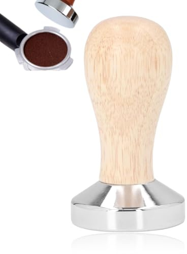 Espresso-Tamper, Edelstahl-Kaffee-Tamper mit Holzgriff, flacher Boden, Kaffeepulverpresse, Hammer, Espresso-Tamper-Werkzeug(49mm)