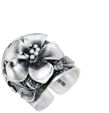 WLLDDDIU S925 Sterling Silber Blumen Ring Verstellbare Ringe Retro Offener Ring Silber Daumenring Ewigkeitsring Hochzeit Charme Schmuck Geschenke Für Männer Mädchen Damen