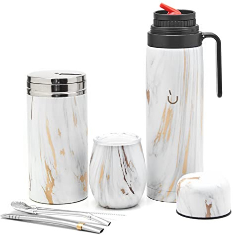 BALIBETOV 1000 ml Kit de Mate – Calabaza Mate Moderna, Termo, Contenedor para Yerba Mate, Bombilla & Cepillo de Limpieza – Doble Pared al Vacío – Tapa Sin BPA – A Prueba de Fugas y Fácil de Mantener