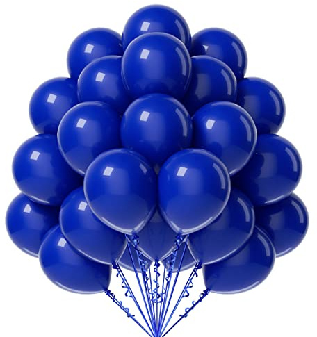 FOTIOMRG Royal Blue Balloons 12 inch, 50 Pack Royal Blue Latex Party Balloons Helium Quality for Birthday Graduation Baby Shower Baseball Nautical Wedding Party Decorations (with Blue Ribbon)