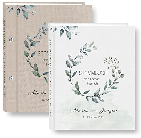 Stammbuch der Familie personalisiert Greenero weiß o. braun A4 ca. 24 x 31 cm Familienstammbuch Blüten Ranke grün Stammbücher Handarbeit