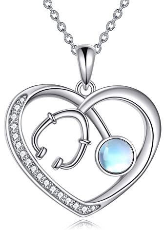 DAYLINLOVE Bewusstsein Kette 925 Sterling Silber Brustkrebs/Anwalts/Kreuz/Stethoskop/Tanz Aufführung/Schmetterling Anhänger Mondstein Schmuck Weihnachten Geschenke für Damen