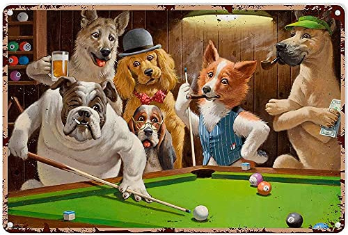 Türschild Hunde, Die Billard Spielen Metallschild Retro Metall Schilder Für Geschenke Geburtstag Garten,20X30cm