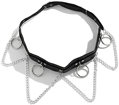 Stfery Taillenkette Gürtel, Kettengürtel Silber Vintage Kreis Panzerkette mit Pu Kettenanhänger Bauchkette Körperkette 90cm