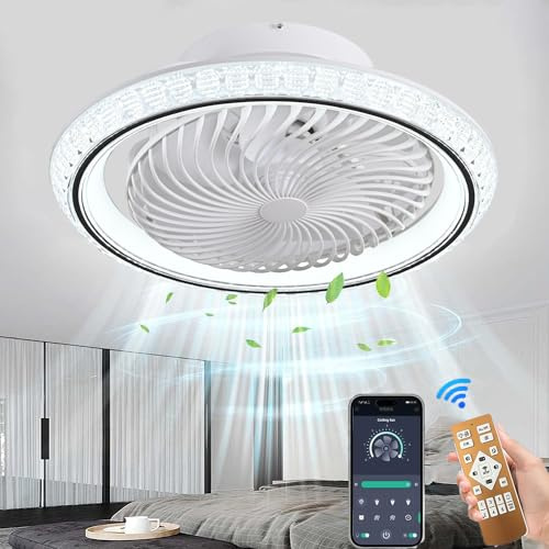 MQW Deckenventilator mit Beleuchtung LED Licht, Invisible Fan Deckenleuchte 360° Drehbare, Dimmbar 72W mit Fernbedienung Ventilator lampe, Deckenlampe ür Wohnzimmer, Esszimmer, Schlafzimmer, 49CM