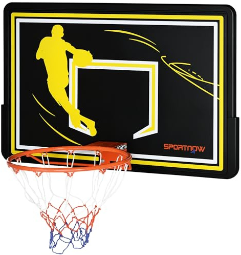 SPORTNOW Tablero de Baloncesto para Interior y Exterior de Pared - Aro y Canasta para Adultos 110x90x70 cm Negro y Amarillo