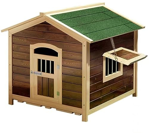 Hundehütte aus Holz mit Asphaltdach mit Sonnenblende, praktisch und starke Wetterbeständigkeit für den Innen- und Außenbereich (karbonisierte Farbe, klein)