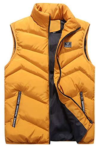 Generisch Herrenwesten Sportlich Elegant, Outdoor Wasserdichte Softshell Ärmellose Jacke Mit Reißverschluss Taschen Weste Herren Lammfell Männer Kapuze Stepwesteweste Vest (4XL, Yellow)