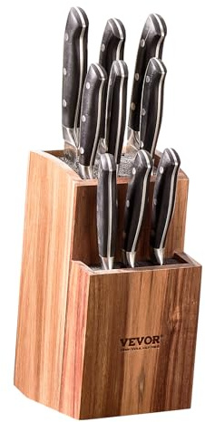 VEVOR Soporte Universal para Cuchillos de Cocina vacío, Hecho de Madera de Acacia y cerdas de PP, Soporte para Cuchillos de encimera, 2 Niveles para un fácil Almacenamiento de Varios Cuchillos