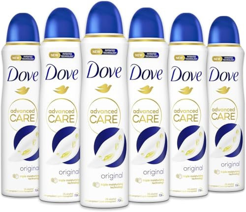 Dove Deodorante Spray Advanced Care Original, con Formula Idratante e Delicata sulla Pelle, Senza Alcol, Pelle Asciutta Fino a 72 Ore, Deodorante Uomo e Donna, 6 Pezzi da 150ml
