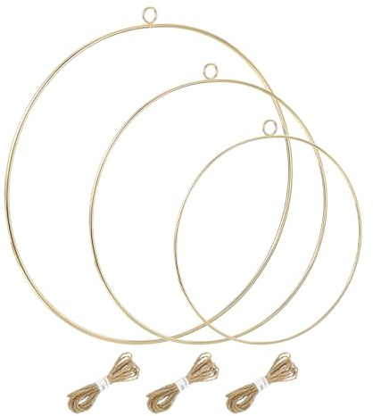 PATIKIL 8/10/12 Pollici Ring Floreale in Metallo, 1 Set/3pz Metallici per Macramè per Appendere a Parete con Corde per Decorazioni Fai-da-Te Sogno Cattura Ghirlande Nuziali, Tono Oro