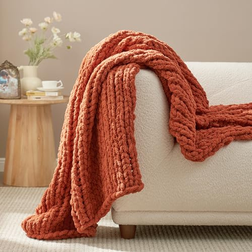 Amélie Home Grobstrick-Überwurfdecke für Couch, weiche Chenille-Häkeldecke für Sofa, 127 x 152,4 cm, Burnt Orange