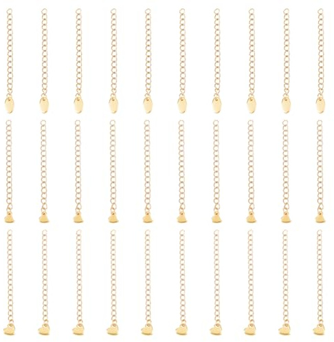 UNICRAFTALE Cirka 30 st 3 stilar pansarkedja förlängning rostfritt stål kedja förlängning 58 ~ 68 mm ändkedjor med hjärta ovala berlocker gyllene kedjor armband halsband förlängningskedjor för