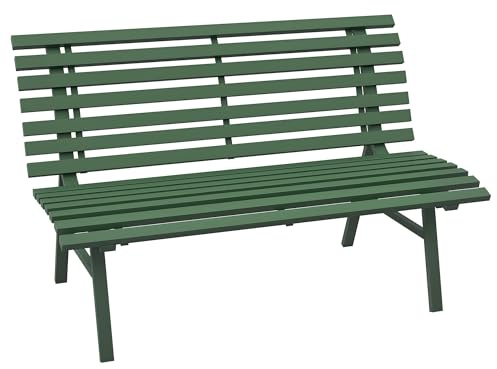 Outsunny 2-Sitzer Gartenbank Alu Wetterfest Sitzbank 123x67x79cm Grün | UV-Beständig, Aluminium Gartenmöbel mit Lamellen-Design, Parkbank 240kg, Balkonbank für Outdoor Balkon Terrasse, Garten