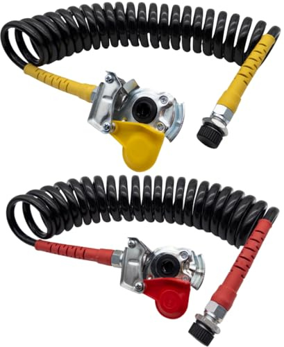 SERTPLAS Röd och Gul M22 Luftspiral/Tryckluftssling/Spiralslang - Luftsplugg Med Plastskydd, Luftspatel Med Plastgips för Traktor, Släpvagn, Lastbil, Dragmaskin