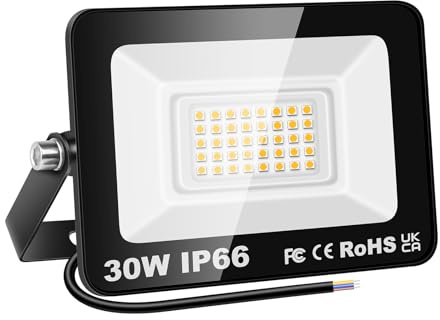 PICAA 30W Projecteur LED Exterieur, 3000LM 3500K Blanc Chaud Spot LED Extérieur, Eclairage de Sécurité, Eclairage Mural pour Terrasse Patio Jardin Garage