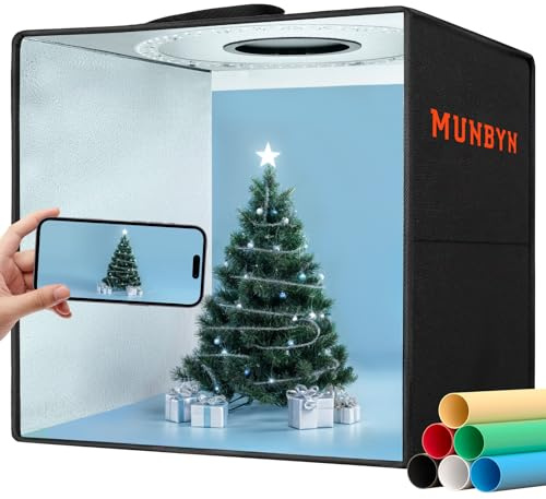 MUNBYN Light Box Photography, Portable Photo Studio Box 16x16 Professional Shooting Tent Kit with 160 LED Lights 6 Backdrops for Jewelry and Small Product Photography