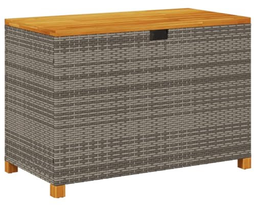 Willood Gartentruhe Grau 110x55x63 cm Poly Rattan Akazienholz