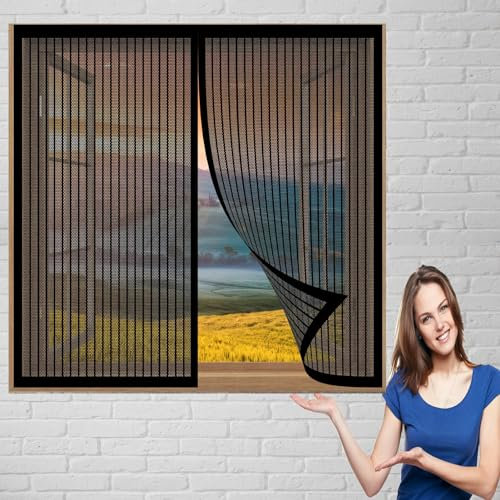 Insektenschutz Fliegengitter Fenster 82 x 200 cm Fliegengitter für Fenster Einfache Installation Auto Schließen Magnetvorhang für Balkontür Terrassentür, Schwarz