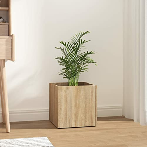 Rantry Pflanzgefäß aus Sonoma-Eiche, 40 x 40 x 40 cm, aus mehrschichtigem Holz, Gitter-Pflanzgefäß für den Garten, Blumenkasten für den Außenbereich, Balkonkasten