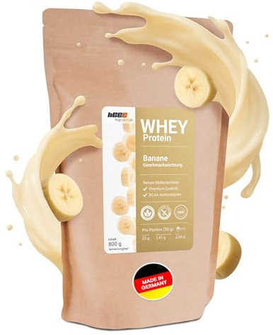 hCGC Whey Protein Pulver Bananen Geschmack WPC 80, 800g - reines & natürliches Molkenprotein Pulver - hoher Proteingehalt, ohne Süßstoffe & Zusätze - für Muskelaufbau, Diät & 21 Tage Stoffwechselkur