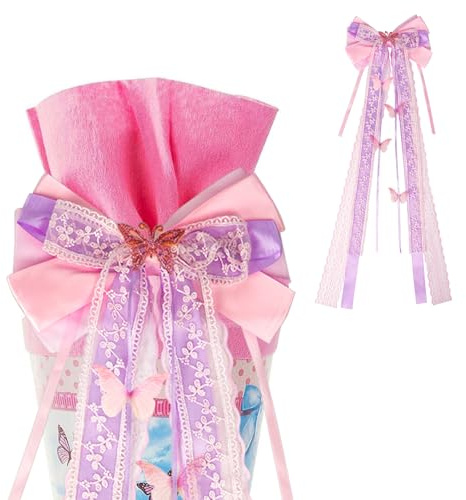 HOTUT Handgemacht Satinband Deko Schleifen, Große Fertigschleife, Schultütenschleife 60×20cm, Satin-Schleife zum Basteln Dekorieren Verzieren Geschenkverpackung-Rosa