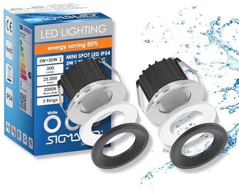 Sigmaled lighting, MINI FOCO LED 3W para Exterior, Regulable, Resistente a salpicaduras, 300lm, Blanco Cálido 3000K, Spot empotrable IP54, 220V / 230V AC NO NECESITA Driver, 2 focos (1 caja de 2)