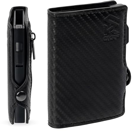 SKRP Porta carte di credito uomo in fibra di carbonio – Portafoglio uomo slim RFID accesso rapido
