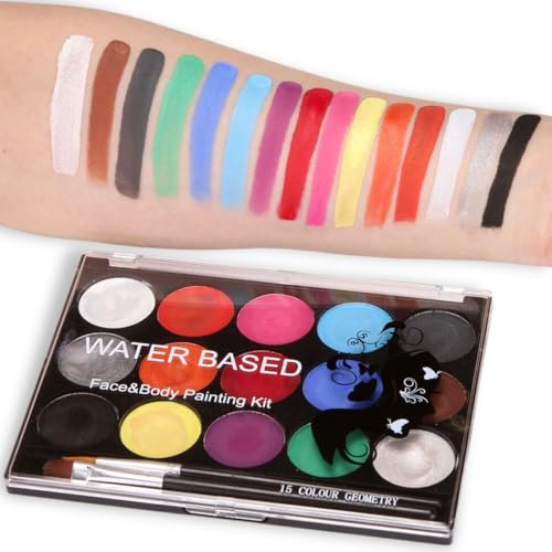 ZEPIQOR Peinture Corporelle pour Le Visage, Palette de Maquillage Enfants, 15 Couleurs Peinture Visage, Bodypainting, Peinture pour le Visage pour Halloween,Noël,Carnaval