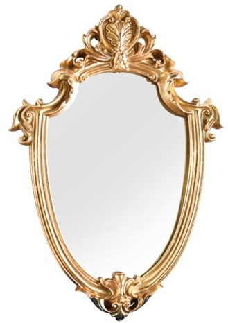 VICASKY Spiegel Rund Runder Barock Retro Vintage-Spiegel Dekoration Scalloped Mirror for Bathroom Vintage Gold Wand Verkleidung Groß Goldspiegel Rustikal Schminkspiegel Antik Montiert Bad