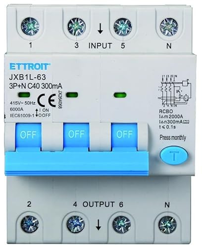 IXTRIMA Interruptor magnetotérmico diferencial 3P + N 40A 300mA 380V-6KA Clase A 300mA para carril DIN - 4 módulos DIN - Protección circuitos y seguridad instalaciones