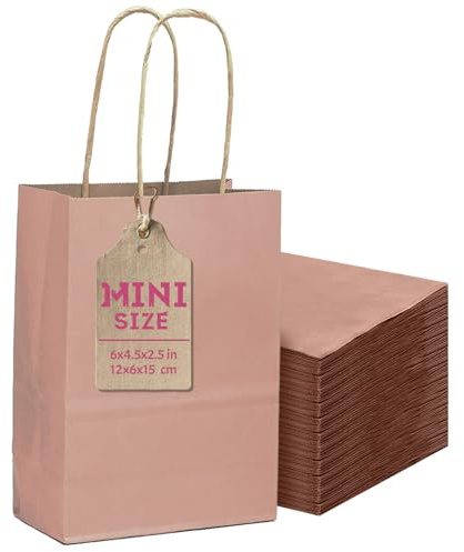 Gcardist 24 Stück Kaffee Mini-Geschenk-Taschen mit Griffen 6x4.5x2.5 Kleines Papier Kraft Party behandeln Taschen (12x6x15cm，Mini Größe)