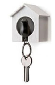 Porte-clés mural en forme de maison d'oiseau pour amoureux et moineau (noir)