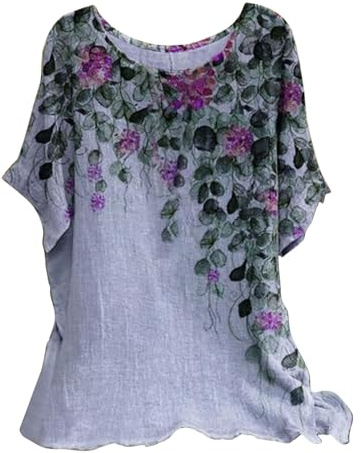 Generisch Torna in futuro Scarpe Casual Top da donna con stampa a farfalla a foglia allentata e girocollo Nuovo Camicetta da donna, Lilla, XL