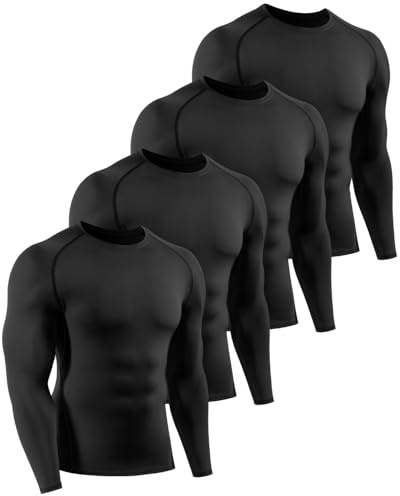 ATTIQOZI 4 Pack Kompressionsshirt Herren Langarm Schnelltrocknend Funktionsshirt Herren Atmungsaktives Laufshirt Longsleeve Sportshirt Männer für Workout Jogging Gym 4 Schwarz L