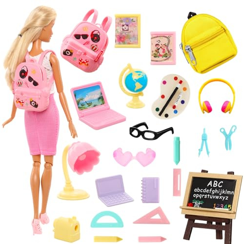 Girl Doll School Accessories Backpack Mini Desk Lamp Laptop Mini Globe Glasses