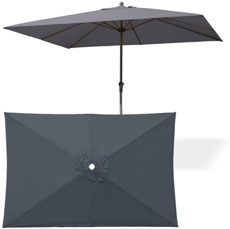 WORDFUN Toldo De Repuesto para Sombrilla, 6 Varillas 2x3m Impermeable Cubierta De Repuesto, Rectángulo, Resistente Al Agua, Lona De Recambio para Sombrilla, Protección UV 30+, Solo Dosel(Gray)