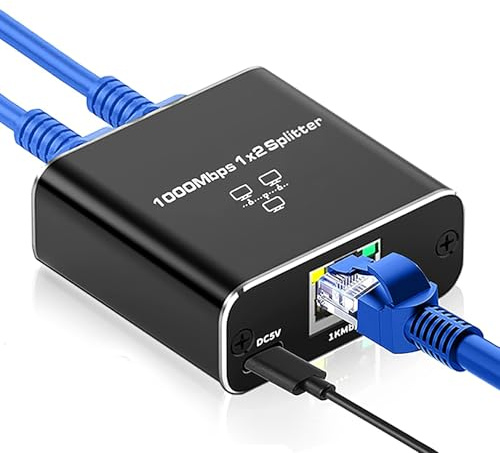 Conector Ethernet 1 a 2, Switch de Red de Alta Velocidad de 1000Mbps, Hub de Red 1x2 Gigabit LAN RJ45, Compatibilidad Cat 5/6/7/8 con Cable de Alimentación USB, Red Simultánea para 2 Dispositivos